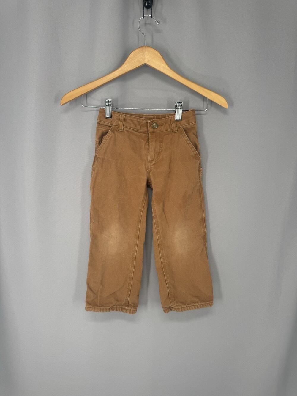 Carhartt Carpenter Pants Youth 4 Brown Canvas Flannel Lined Kidcore Like Dad